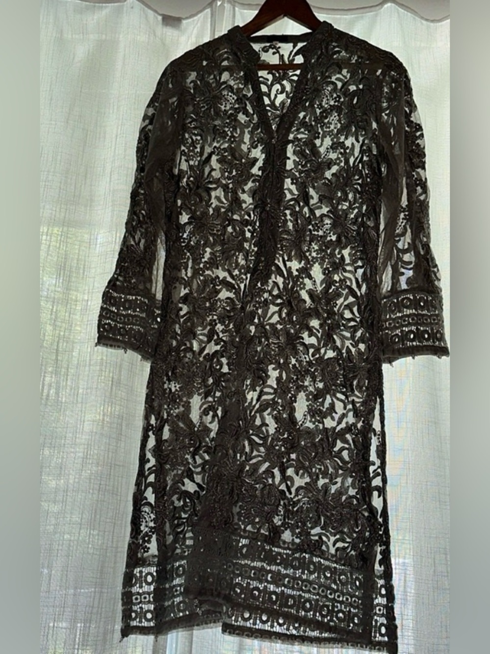 Agha Noor grey classic lace tunic $119
